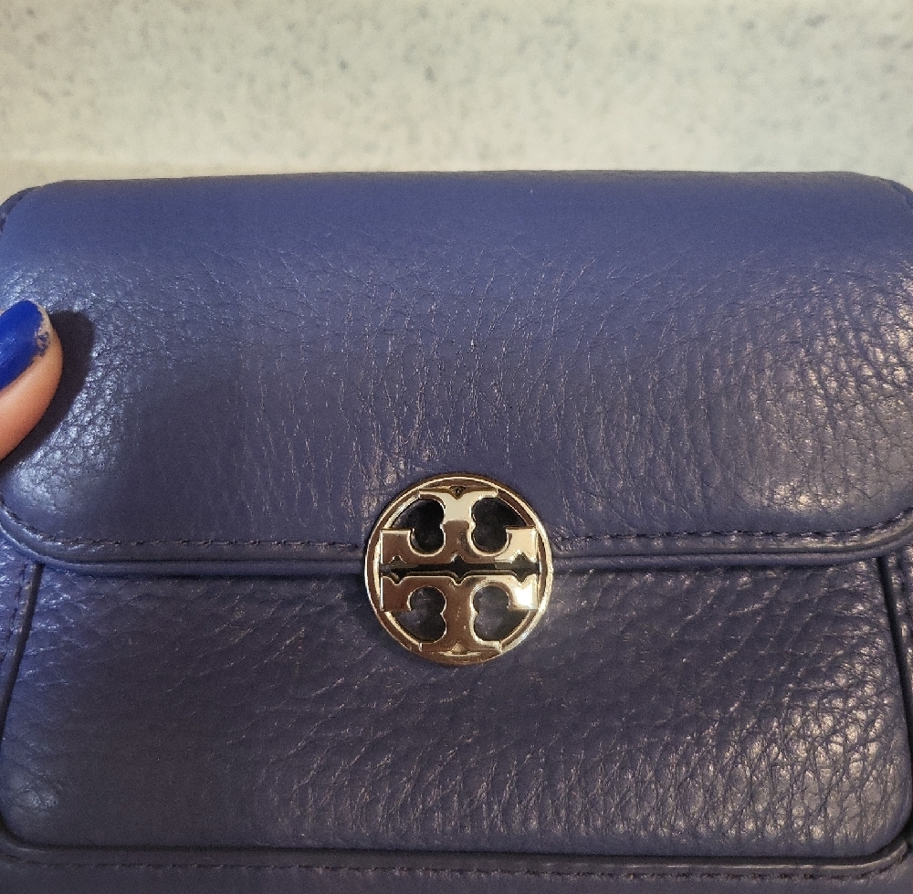 Tory Burch Duet Chain Micro shoulder purse bag in Marlon blue pebbled leather - Picture 9 of 15